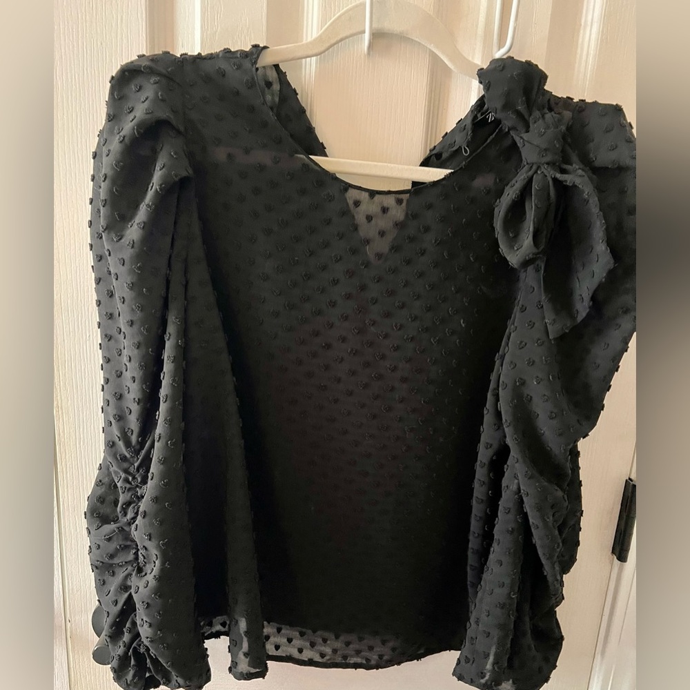 Zara black polka dot front tie dress shirt